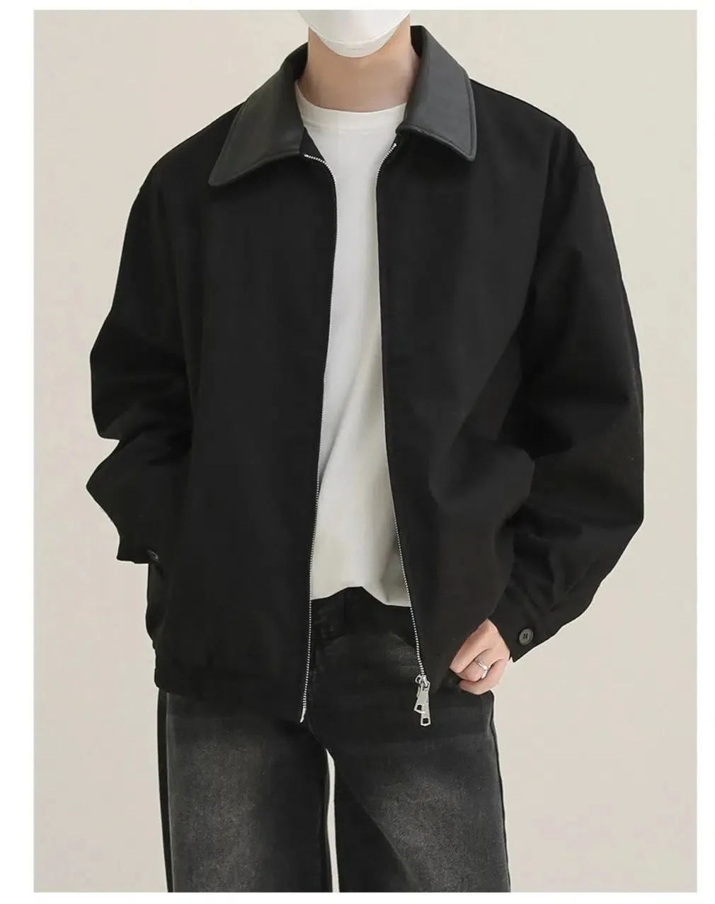 PU Leather Collar Patchwork Jacket