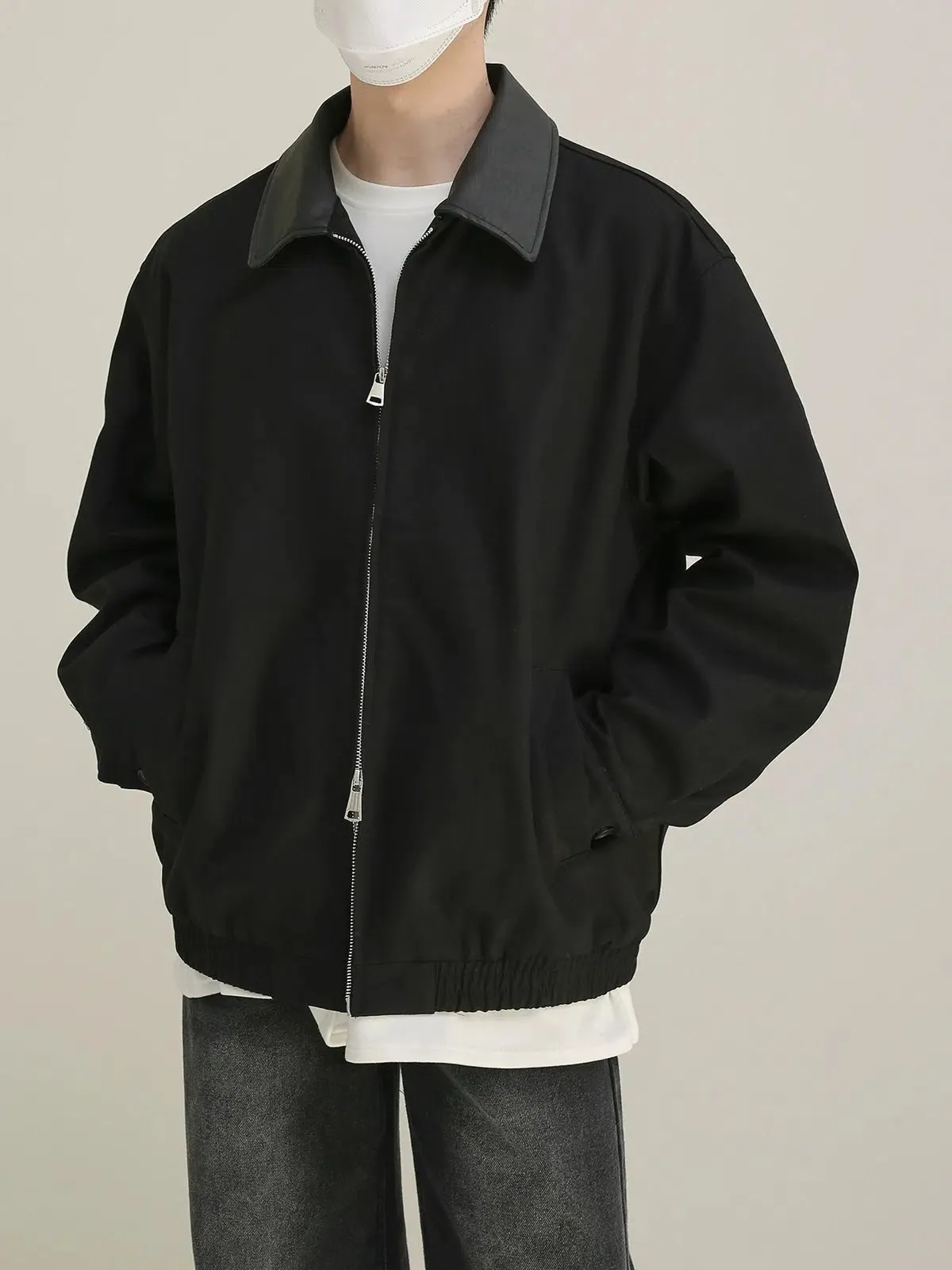 PU Leather Collar Patchwork Jacket