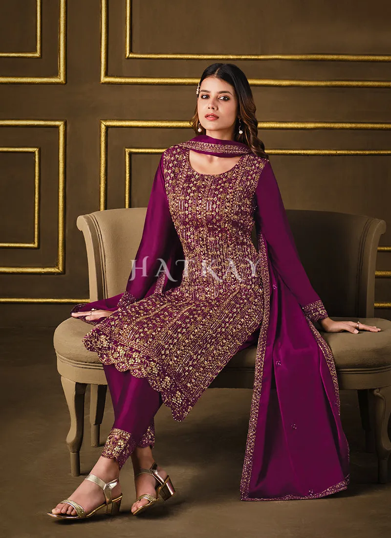 Purple Sequence Embroidered Pakistani Style Salwar Suit
