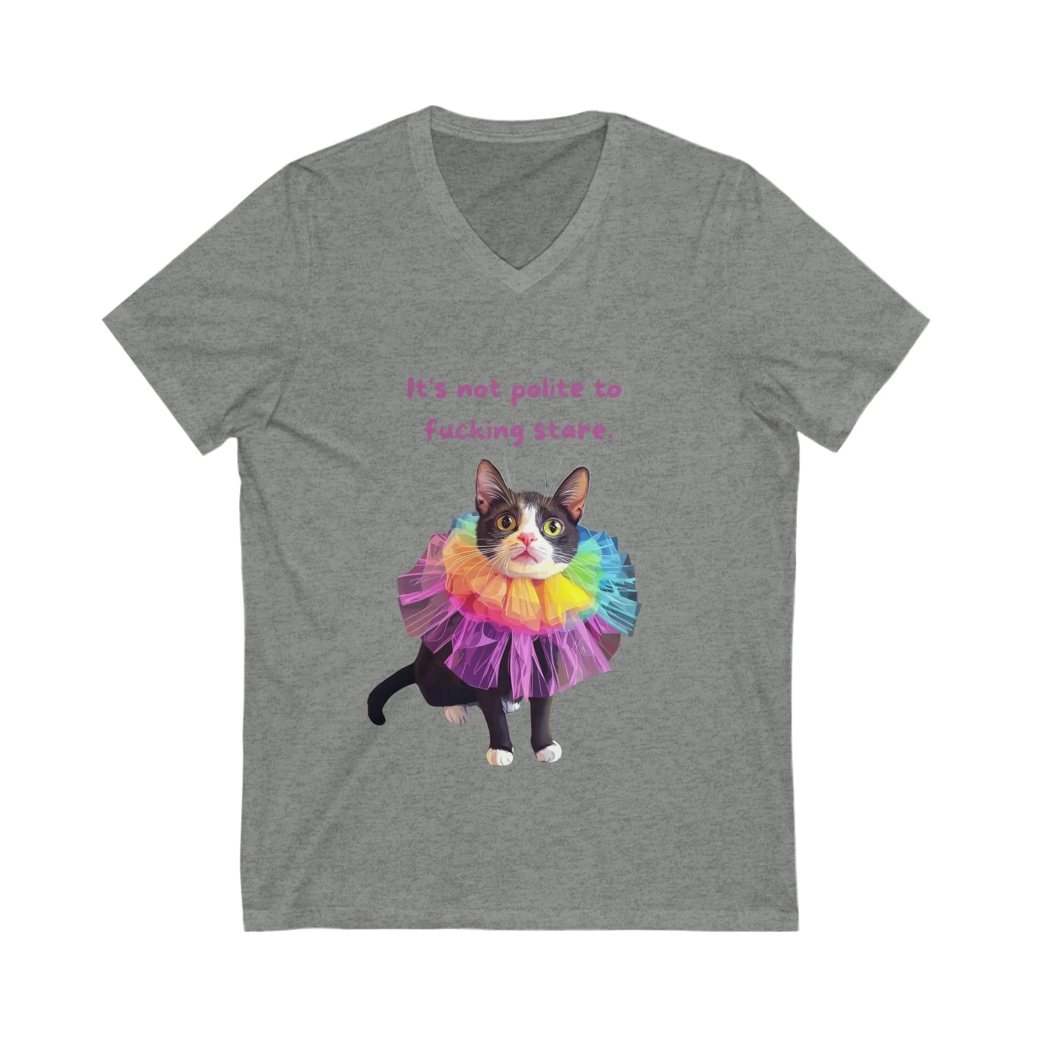 Rainbow Tutu Cat V-Neck Tee | Sassy Pet Humor | Pride Cat T-Shirt