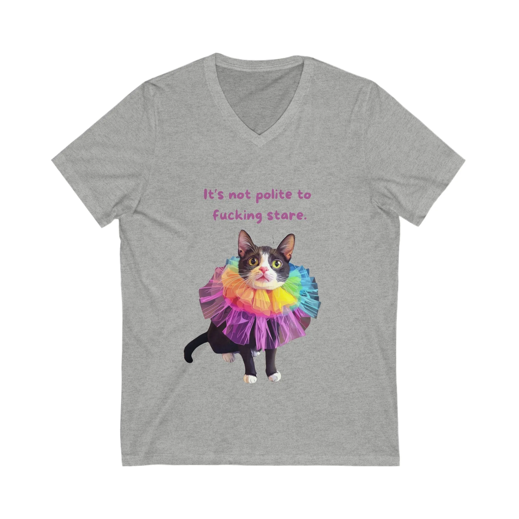 Rainbow Tutu Cat V-Neck Tee | Sassy Pet Humor | Pride Cat T-Shirt