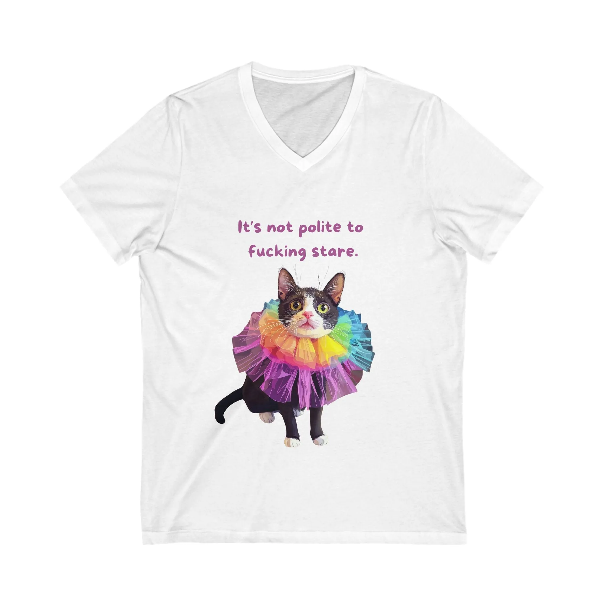 Rainbow Tutu Cat V-Neck Tee | Sassy Pet Humor | Pride Cat T-Shirt