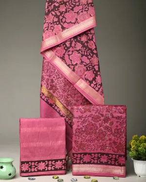 Rani Pink Ajrakh Maheshwari Silk Suit Fabric