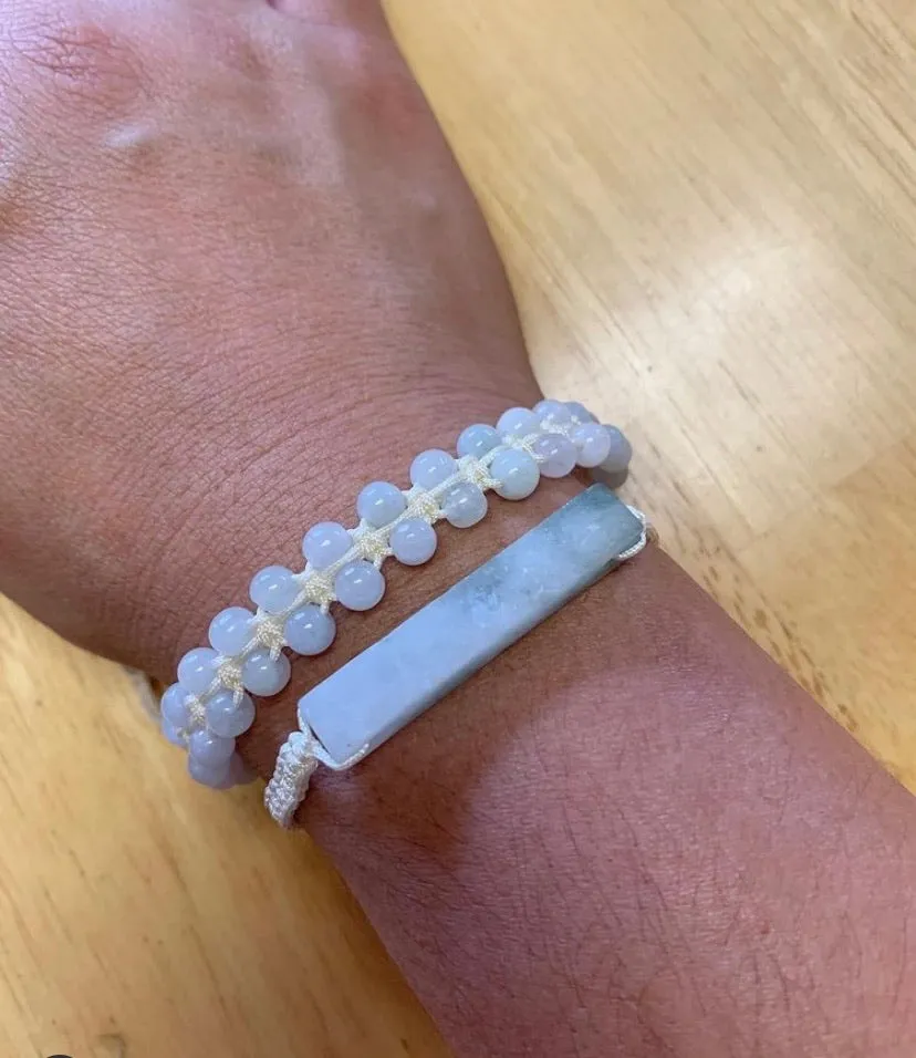 Raw, Natural, Unpolished Burmese Jadeite Silk Adjustable Bracelet