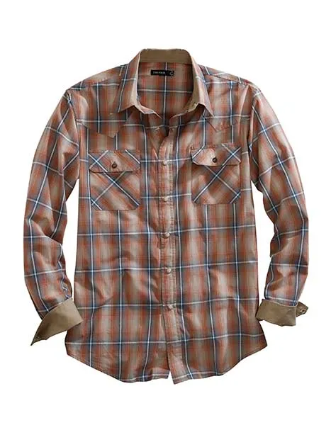 Roper Apparel Tin Haul Collection Men's Brown Plaid Snap Western Shirt