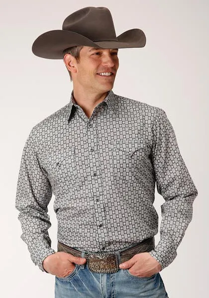 Roper Men's Checked Diamonds Print Long Sleeve Shirt