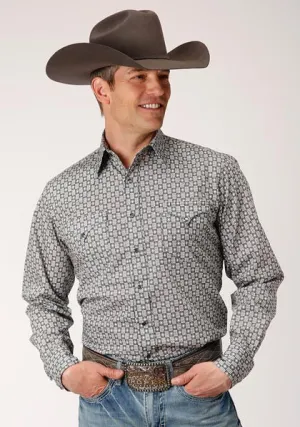 Roper Men's Checked Diamonds Print Long Sleeve Shirt