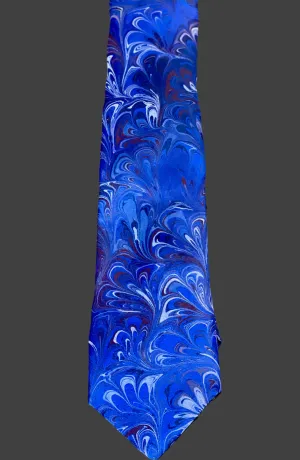Royal Blue bouquet 3” Silk Tie  water marbled