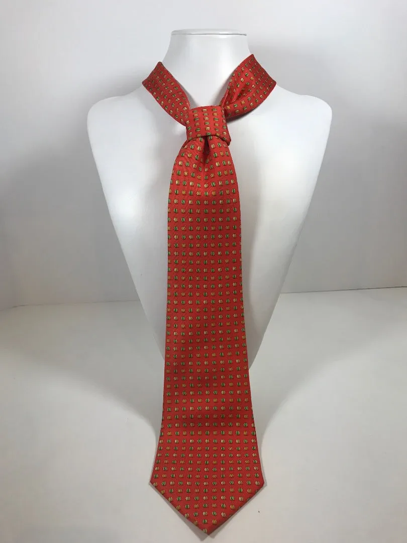 SALVATORE FERRAGAMO Orange Men's Silk Tie with Beach Ball Print