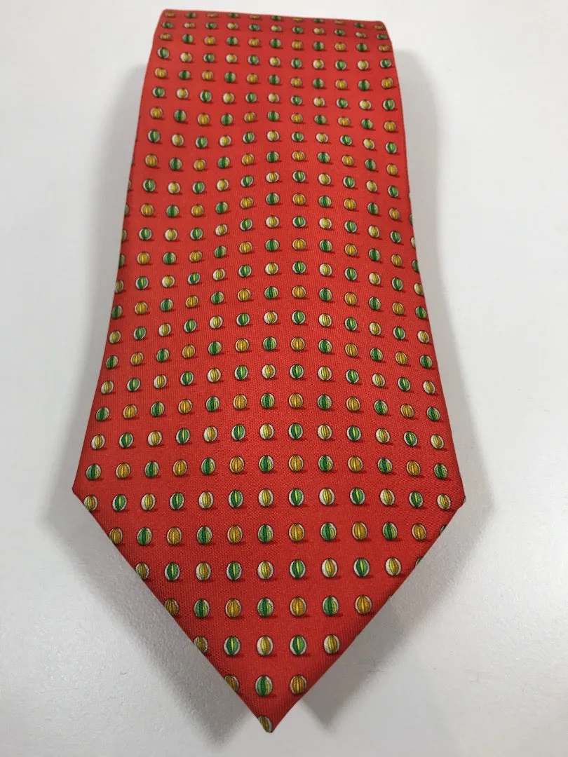 SALVATORE FERRAGAMO Orange Men's Silk Tie with Beach Ball Print