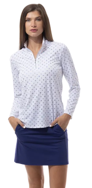 SanSoleil  SolShine  Long Sleeve  Mock - ON PAR - White/ Blue