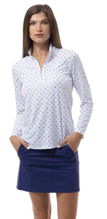 SanSoleil  SolShine  Long Sleeve  Mock - ON PAR - White/ Blue