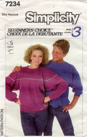 Simplicity 7234 UNISEX Mens Womens Stretch Top 1980s Vintage Sewing Pattern Size MEDIUM
