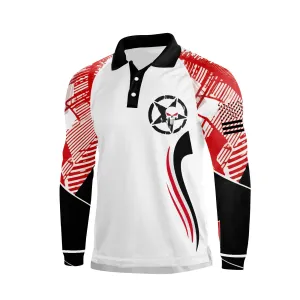 SKULL USA FLAG GRAPHIC RAGLAN LONG SLEEVE POLO SHIRT