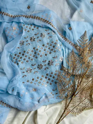 Sky Blue Unique Chikankari Mukaish unstitched Salwar Suit fabric