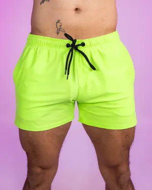 Solid Neon Green Drawstring Shorts