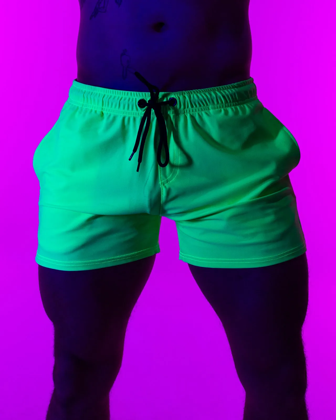 Solid Neon Green Drawstring Shorts