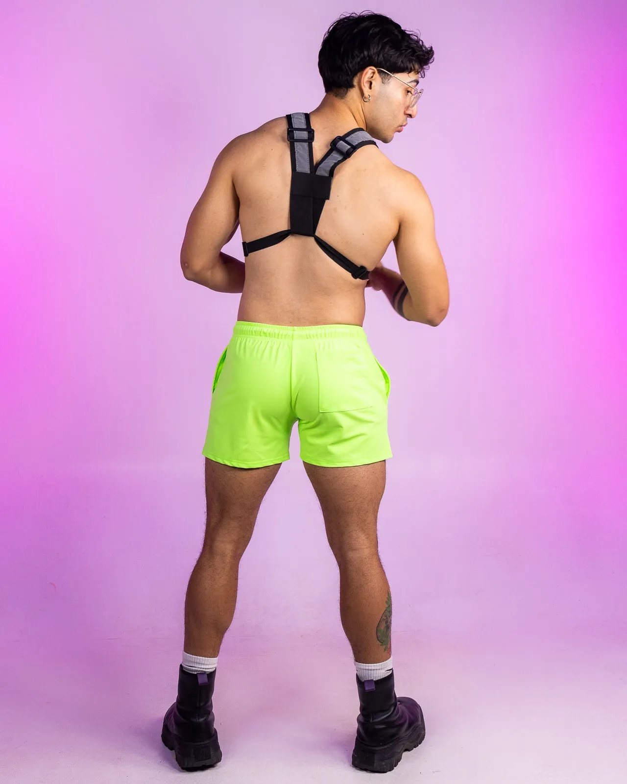 Solid Neon Green Drawstring Shorts