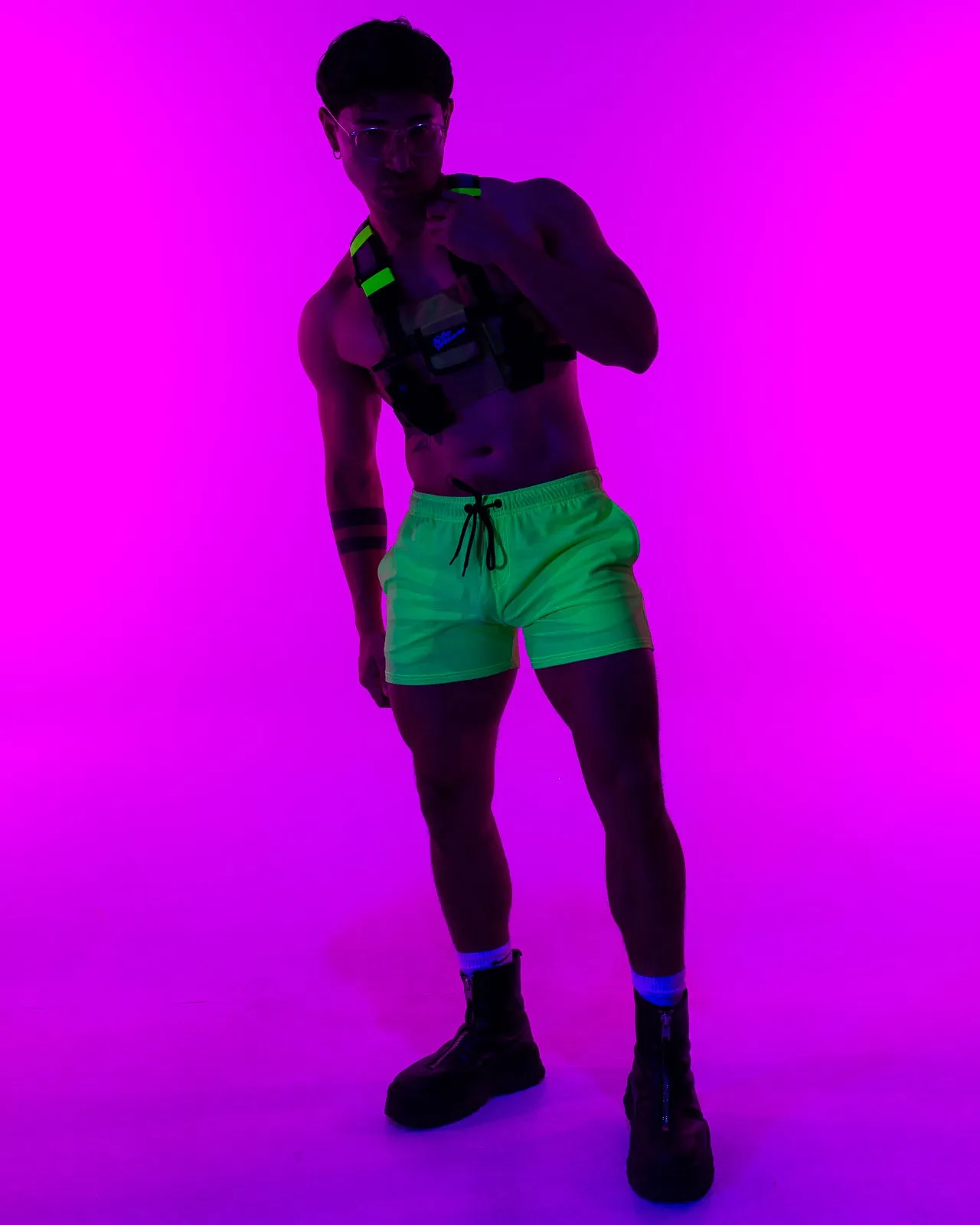 Solid Neon Green Drawstring Shorts