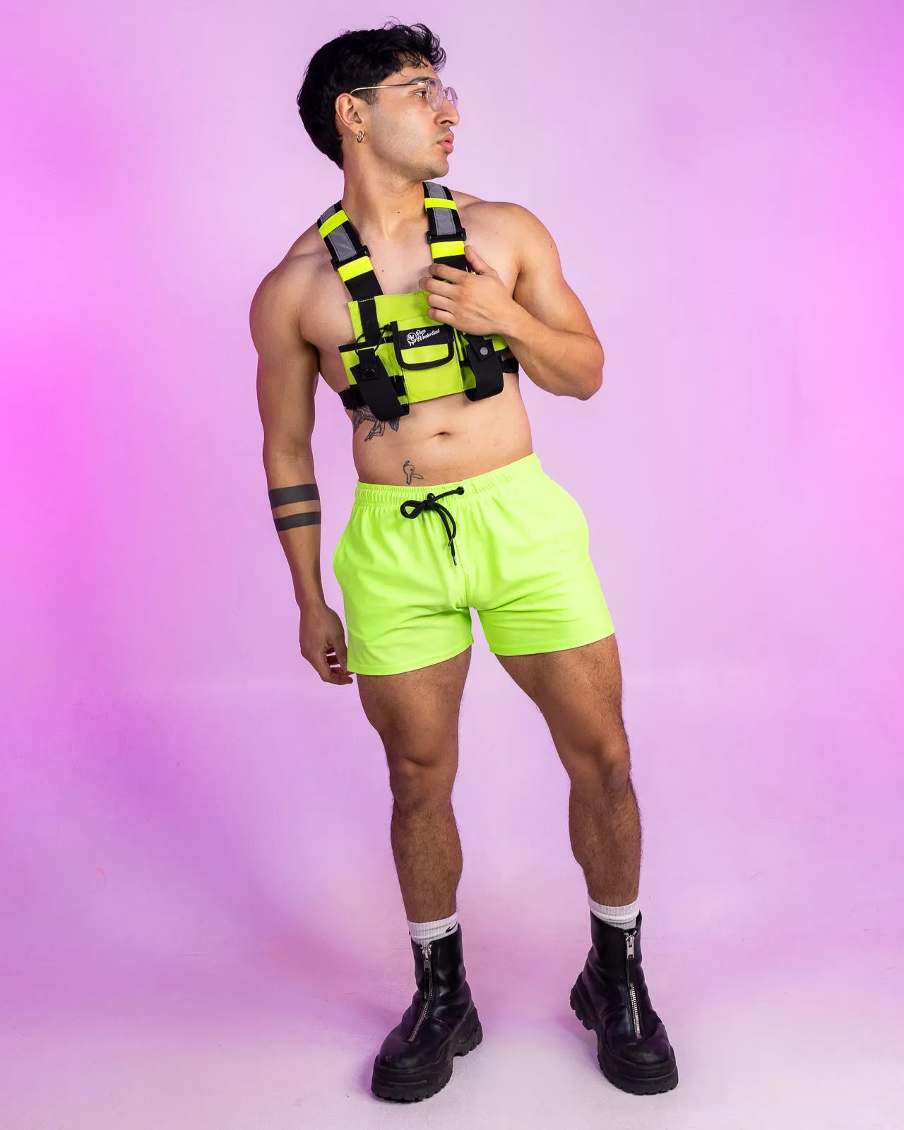 Solid Neon Green Drawstring Shorts