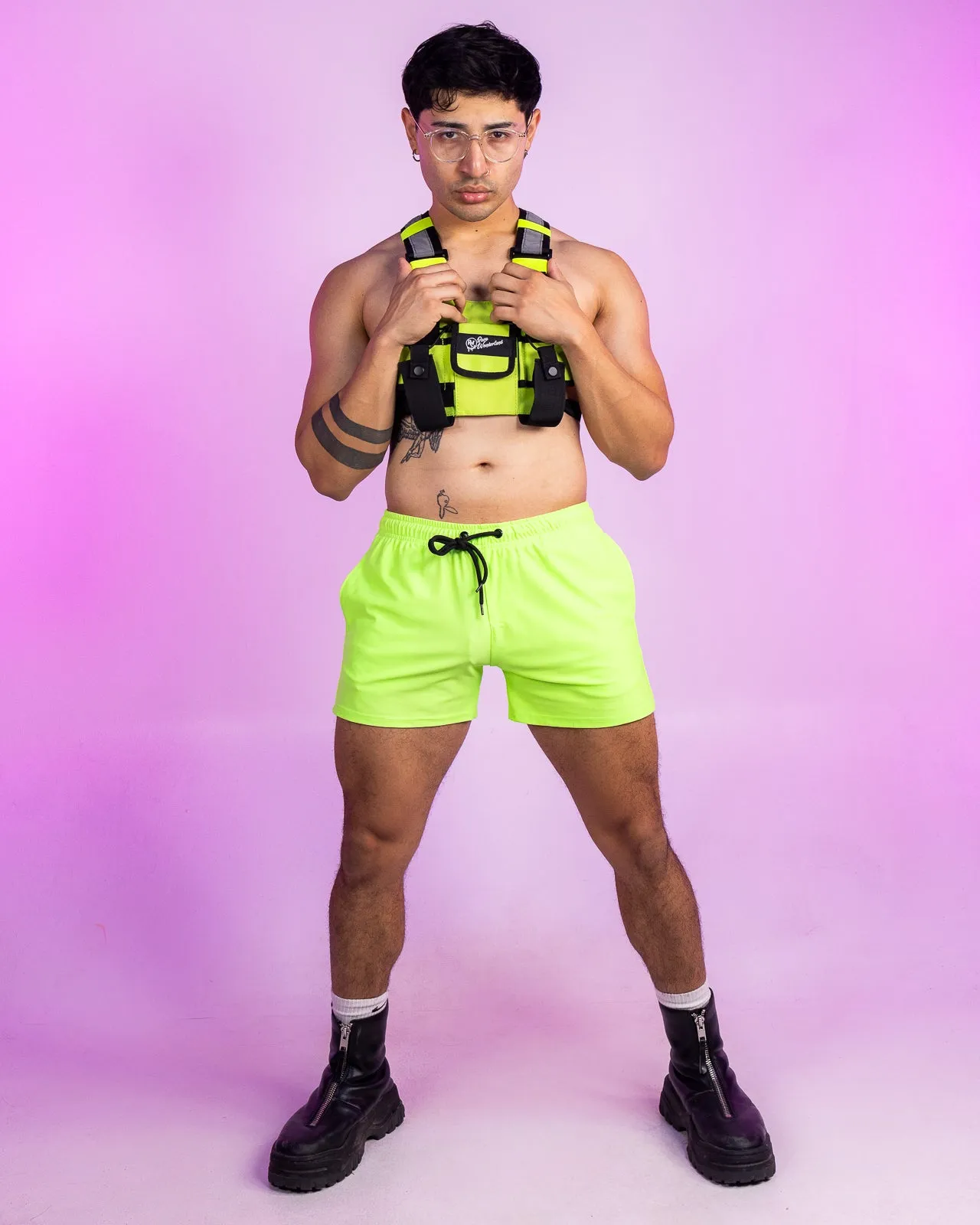Solid Neon Green Drawstring Shorts