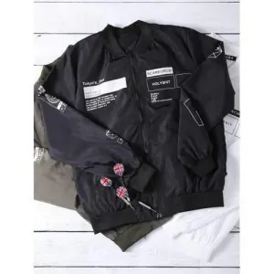 Stand Collar Zip Up Geometric Print Jacket - Black L
