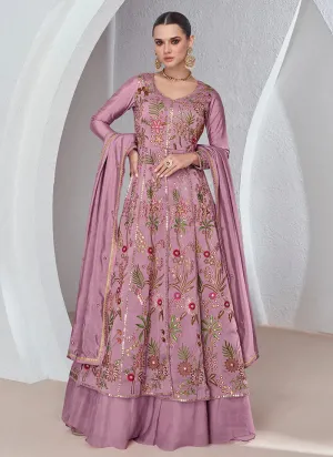 Stunning Pink Multi Embroidered Lehenga Style Suit