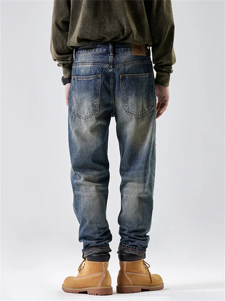 Stylish Patchwork Design High-Rise Ripped Blue Jeans for Men