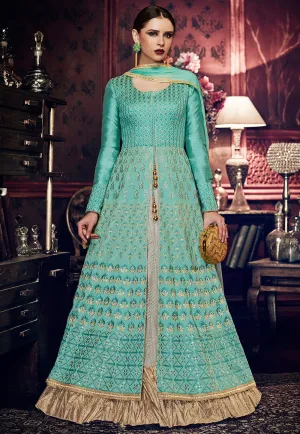 Turquoise Green Designer Anarkali Lehenga Style Suit