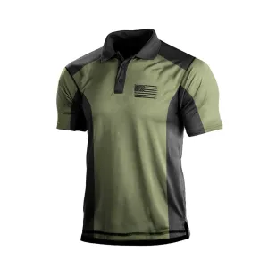 USA FLAG COLOR BLOCKING GRAPHIC POLO SHIRT