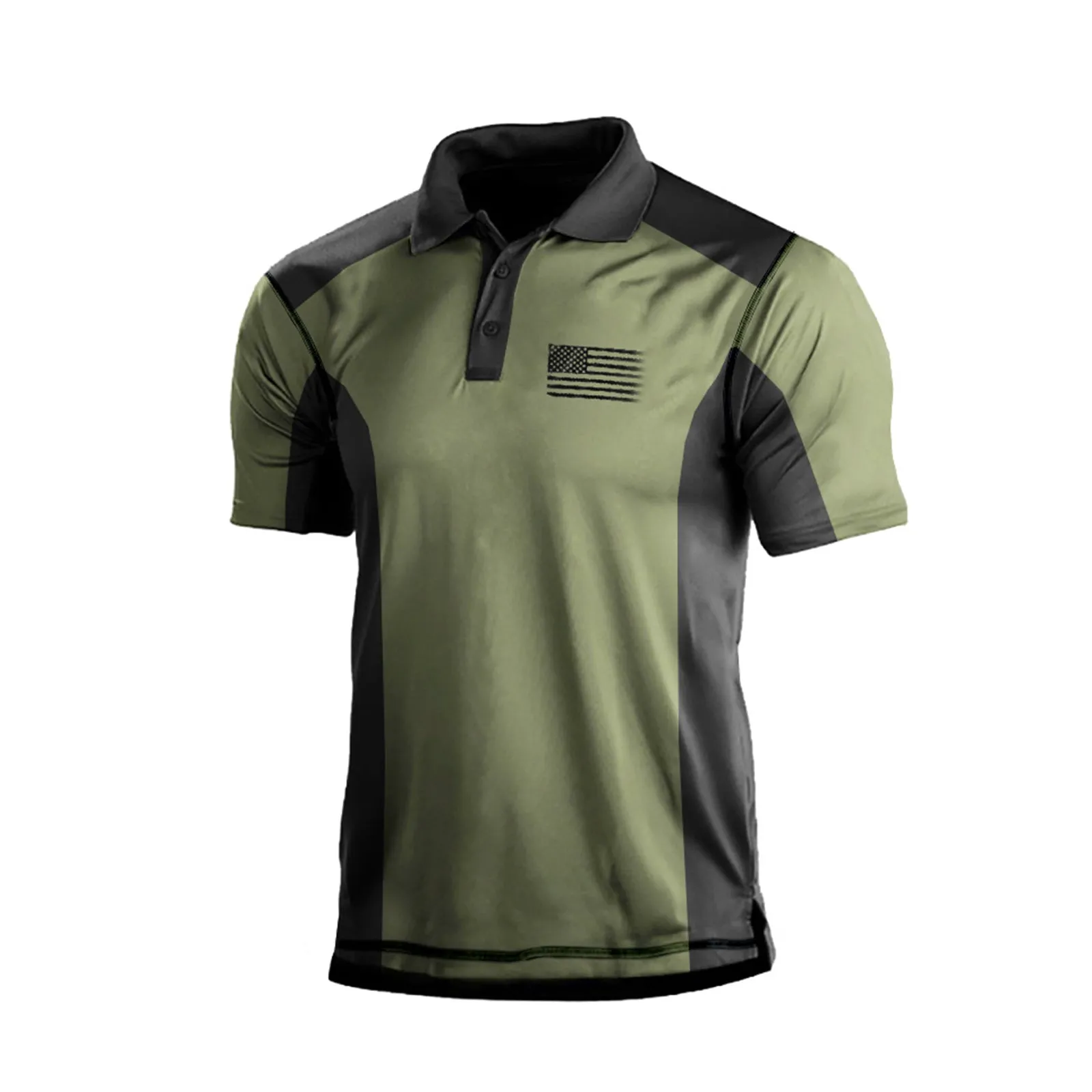 USA FLAG COLOR BLOCKING GRAPHIC POLO SHIRT