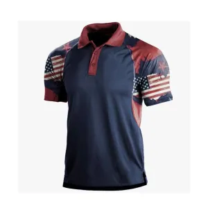 USA FLAG PATCHWORK RAGLAN GRAPHIC POLO SHIRT
