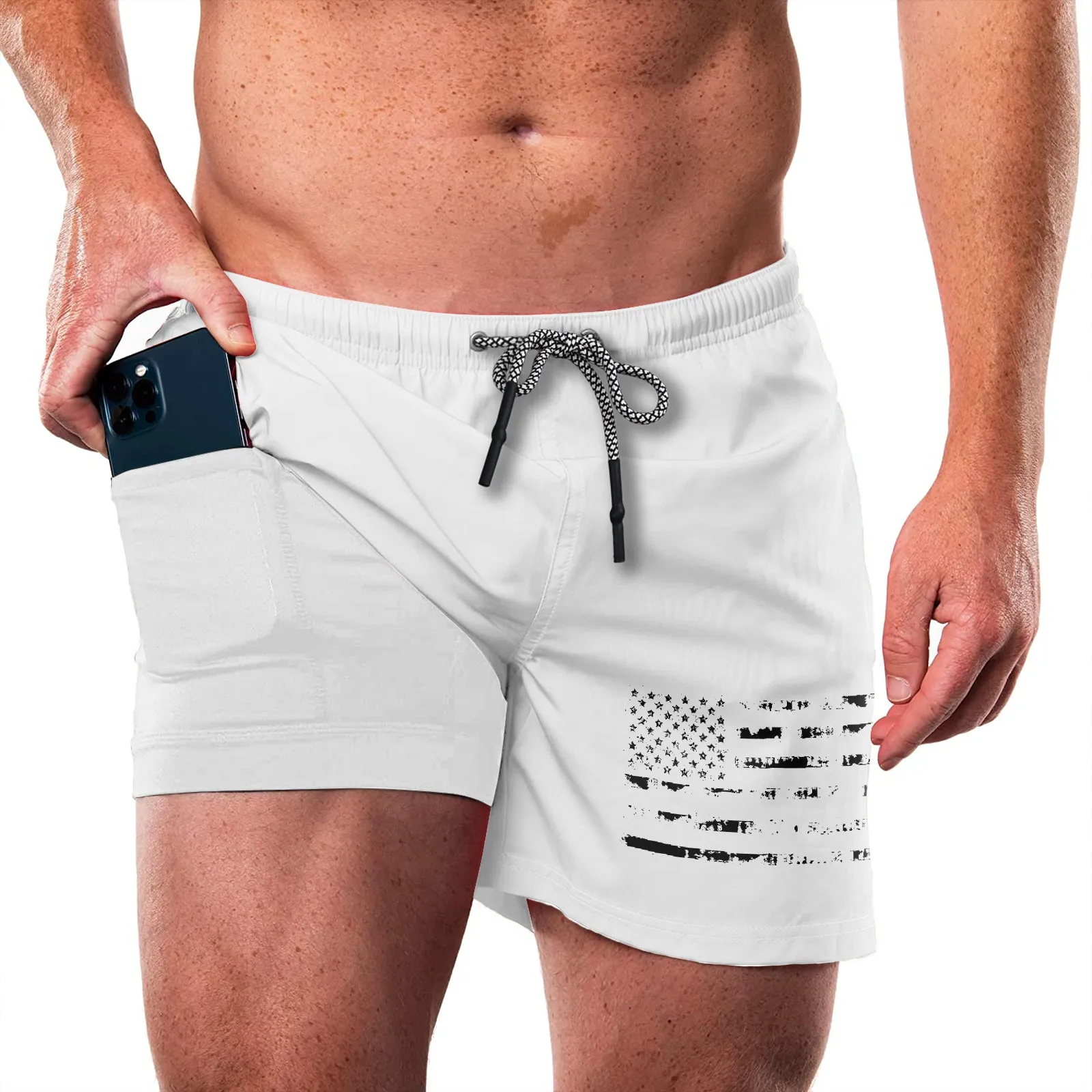 USA FLAG QUICKDRY POCKET 2 IN 1 7'' INSEAM RUNNING SHORTS