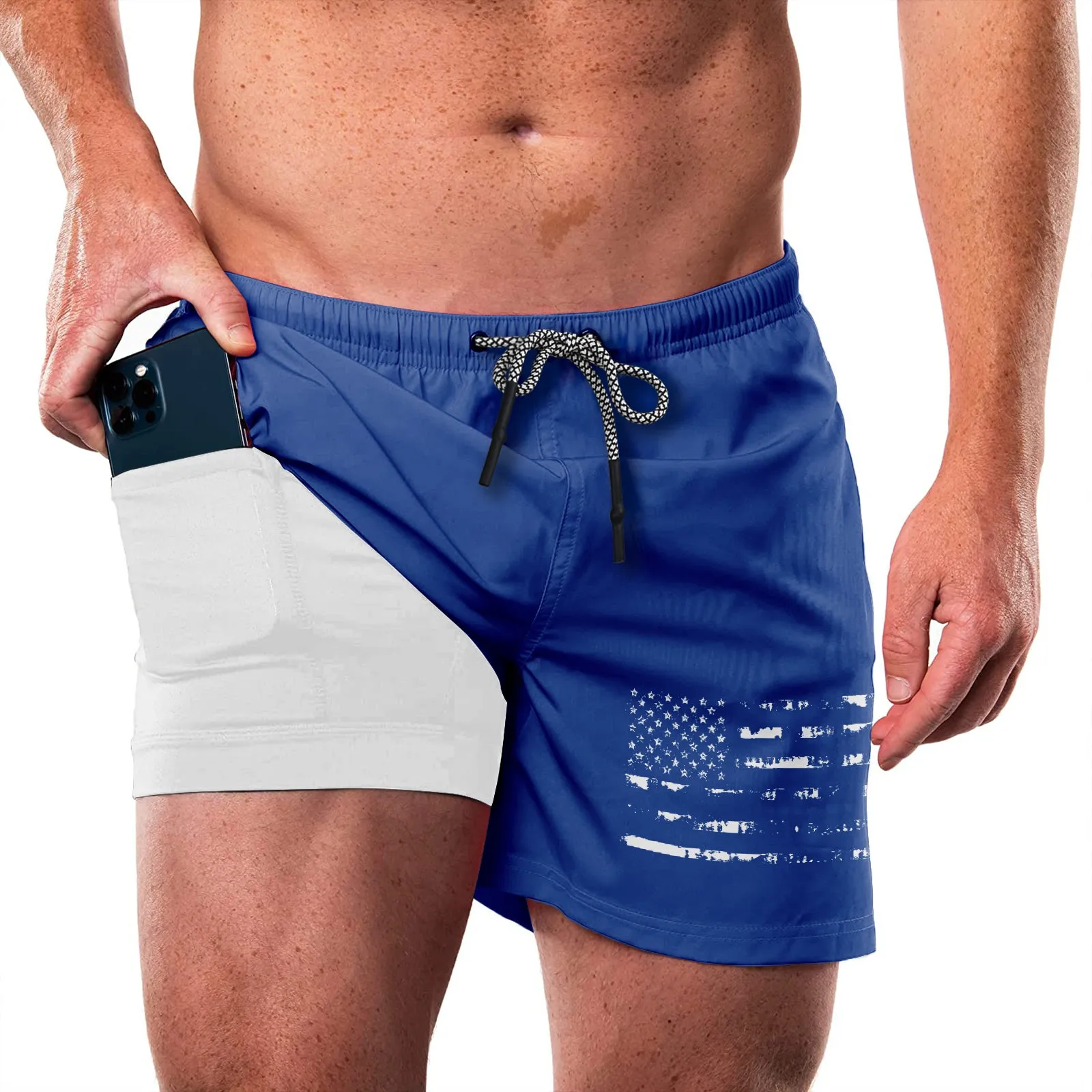 USA FLAG QUICKDRY POCKET 2 IN 1 7'' INSEAM RUNNING SHORTS