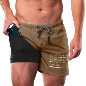 USA FLAG QUICKDRY POCKET 2 IN 1 7'' INSEAM RUNNING SHORTS