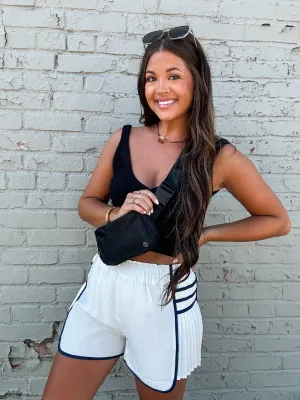 VARSITY ATHLETIC SHORTS-WHITE & NAVY