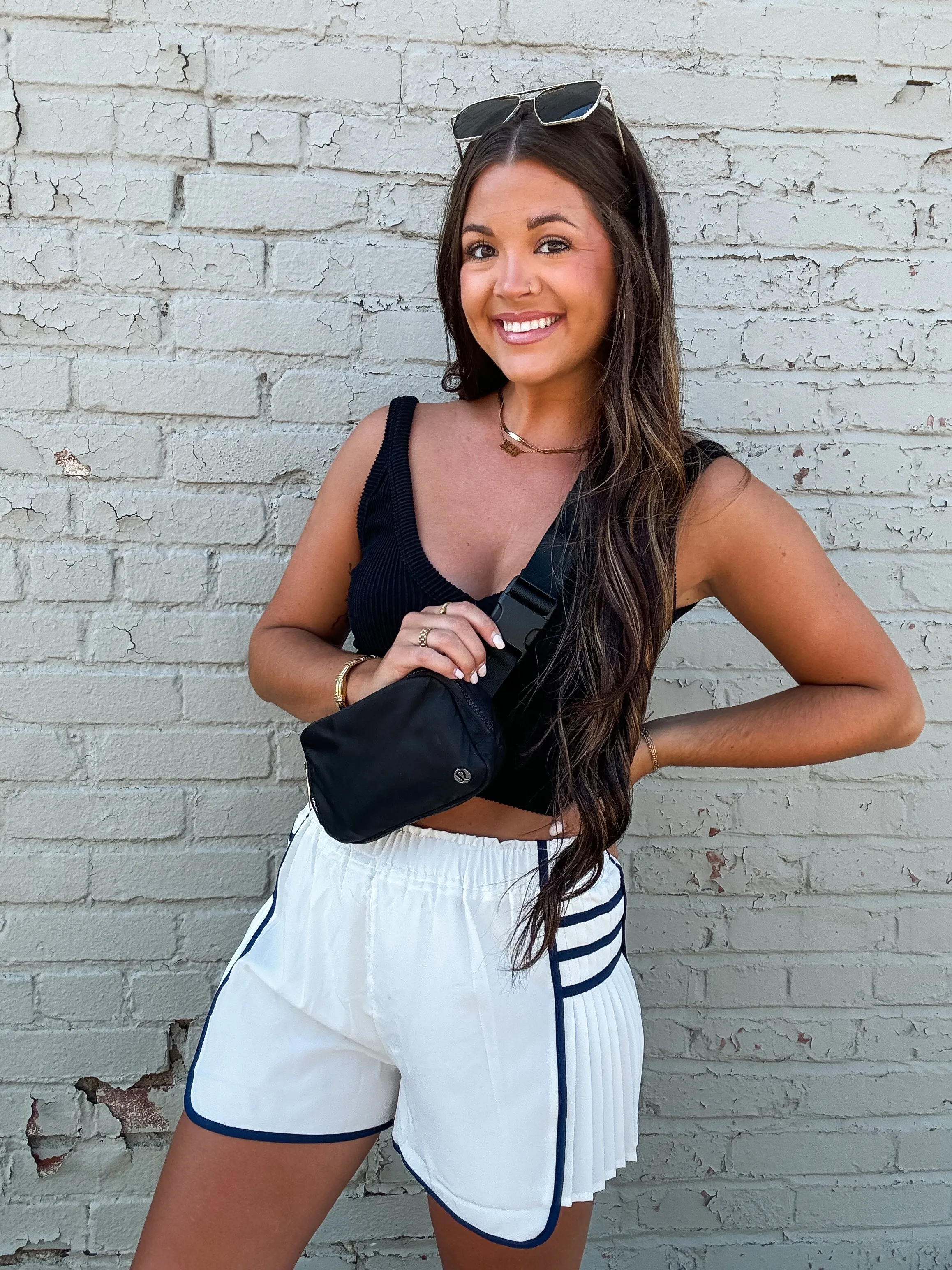 VARSITY ATHLETIC SHORTS-WHITE & NAVY