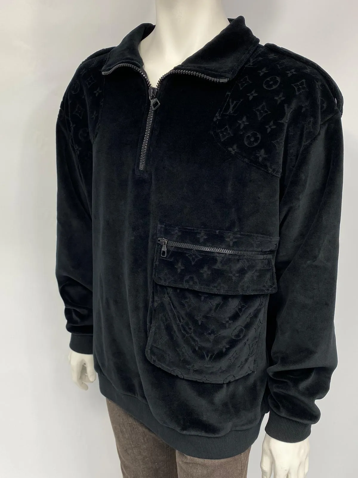 Velour Multi Pocket Half Zip Sweater
