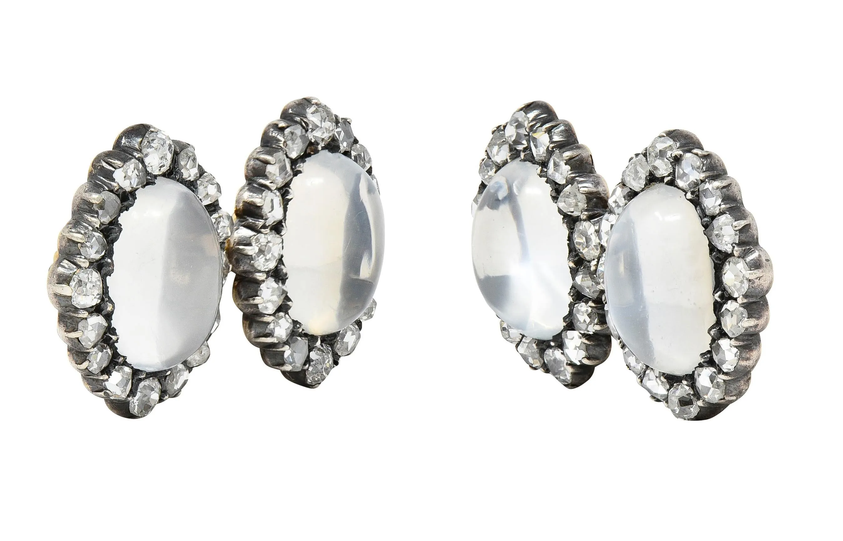 Victorian 1.44 CTW Diamond Moonstone 14 Karat Gold Silver Antique Cufflinks