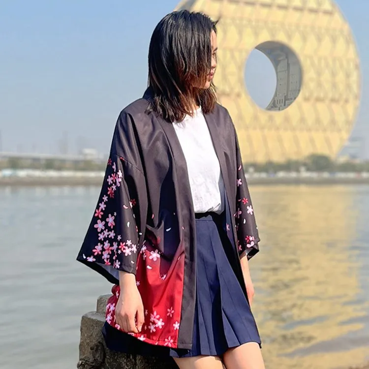 Vintage Fox Sakura Print Kimono Outerwear Sun Protective Cardigan UB7322