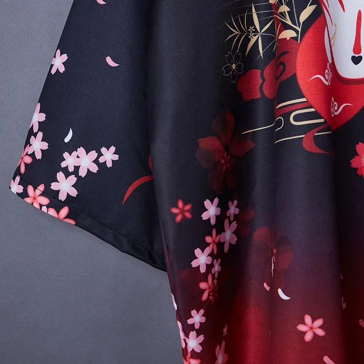 Vintage Fox Sakura Print Kimono Outerwear Sun Protective Cardigan UB7322