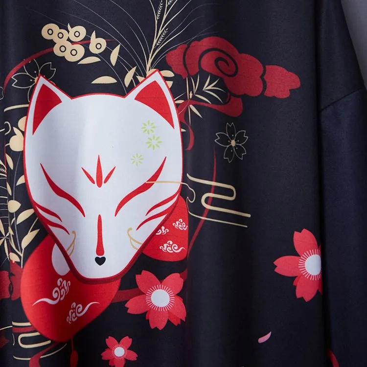 Vintage Fox Sakura Print Kimono Outerwear Sun Protective Cardigan UB7322