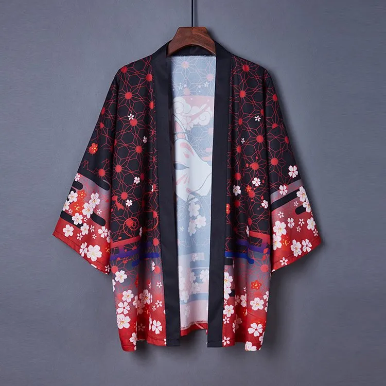 Vintage Fox Sakura Print Kimono Outerwear Sun Protective Cardigan UB7323
