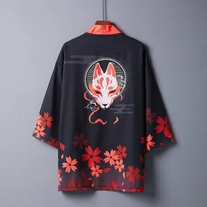 Vintage Fox Sakura Print Kimono Outerwear Sun Protective Cardigan UB7323