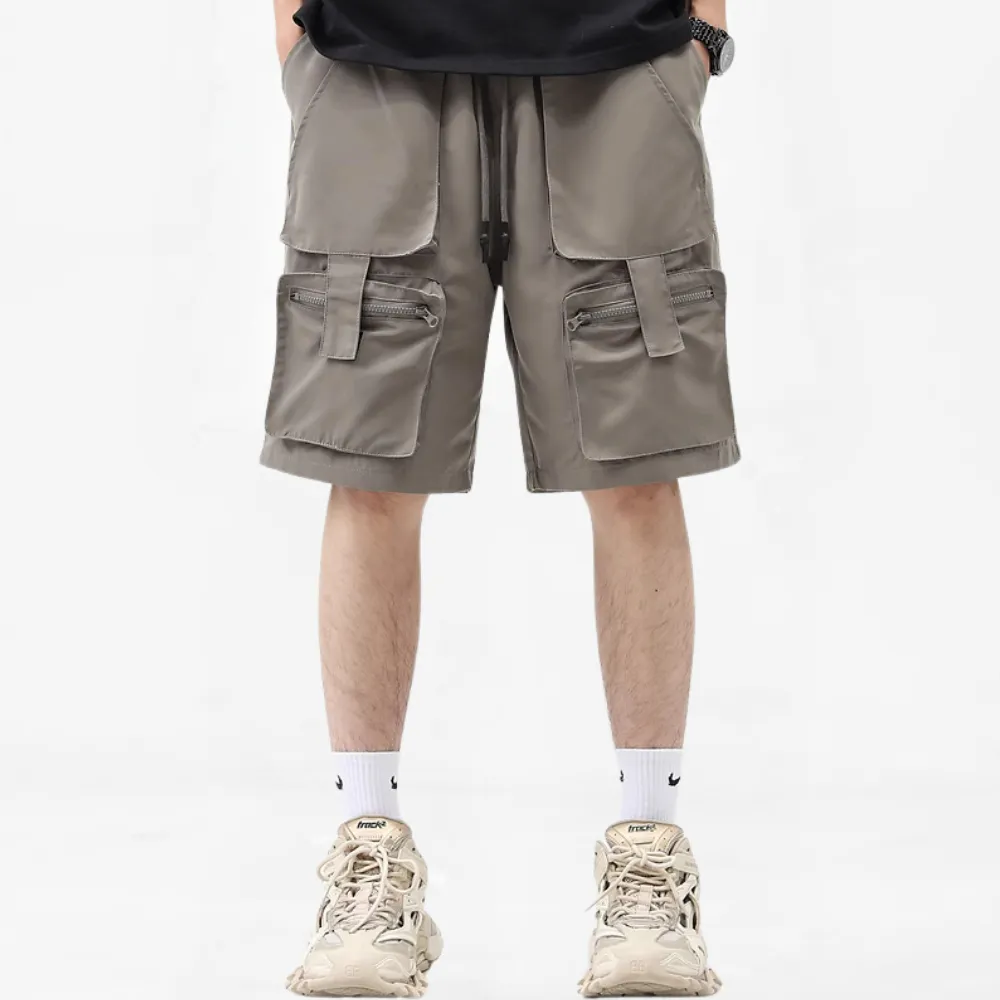 Vintage Solid Multi-Pocket Shorts