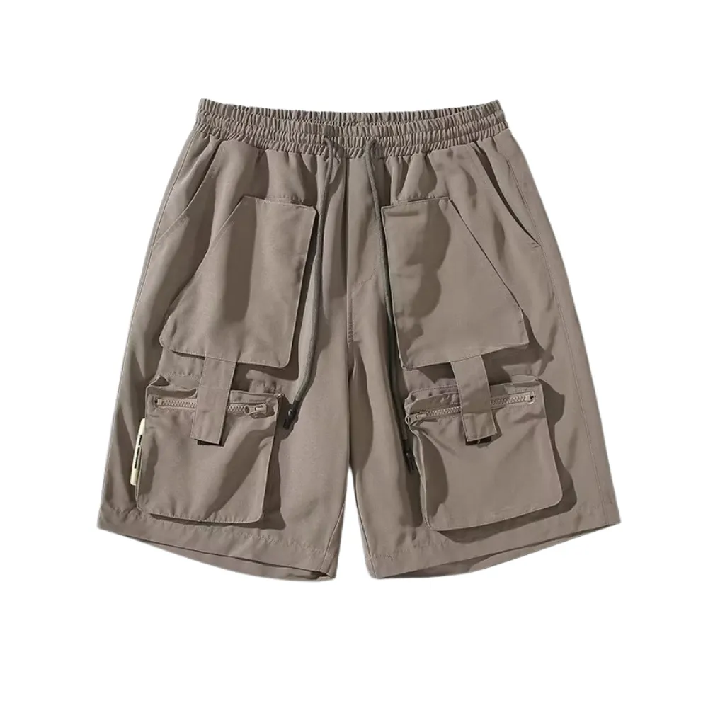 Vintage Solid Multi-Pocket Shorts