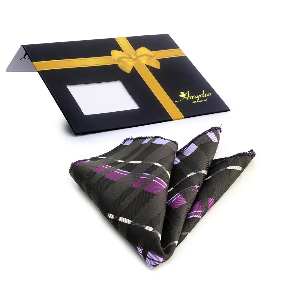 Violet purple and black checkered Mens Pocket Square - Premium Silk Handkerchiefs for Suits
