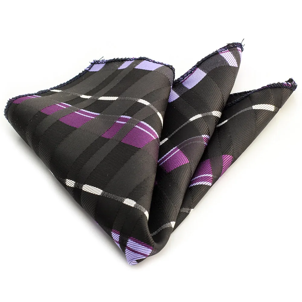 Violet purple and black checkered Mens Pocket Square - Premium Silk Handkerchiefs for Suits