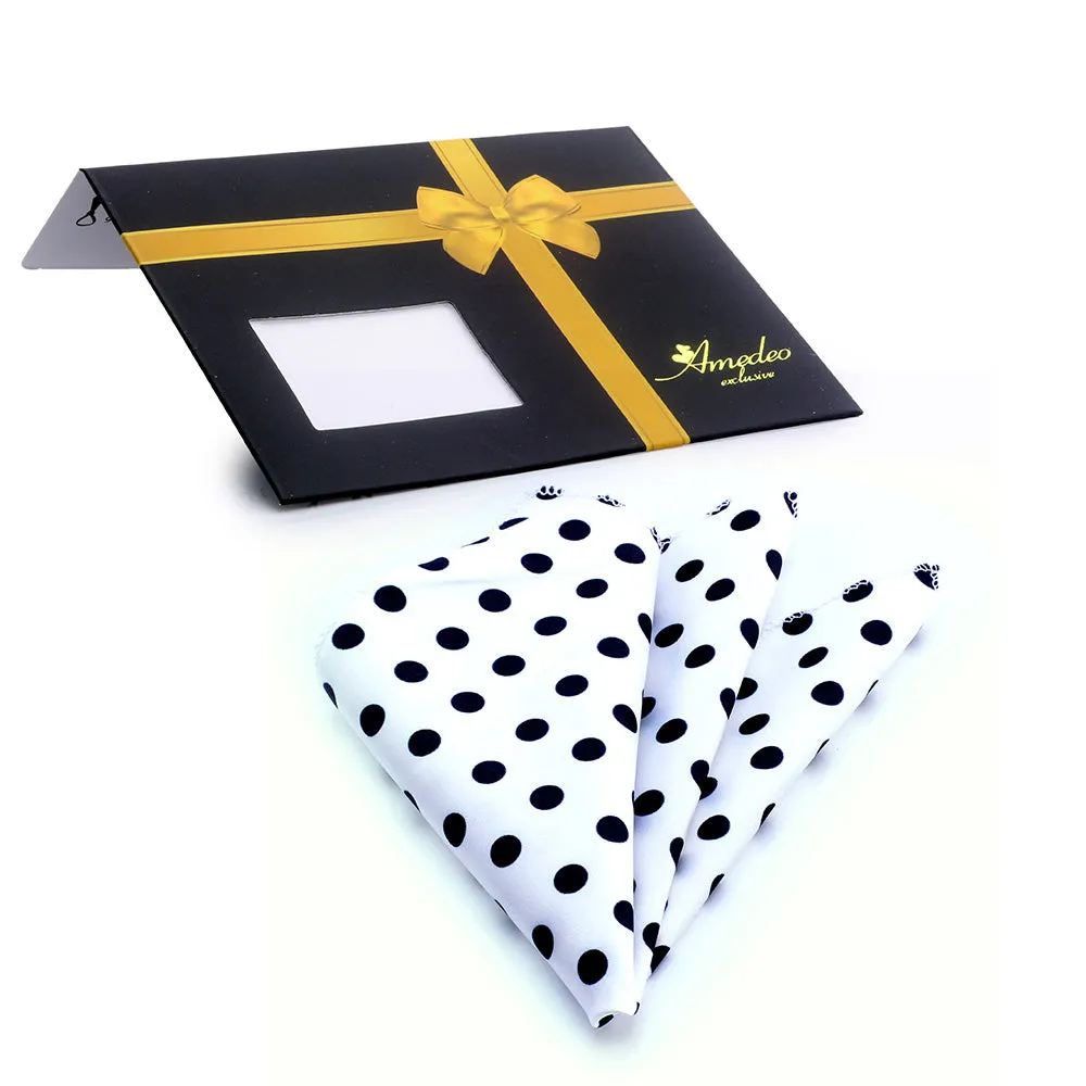 White Black Polka Dots Mens Pocket Square - Premium Silk Handkerchiefs for Suits