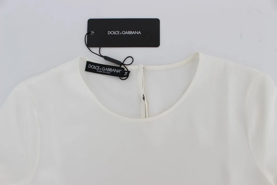 White silk short sleeve blouse